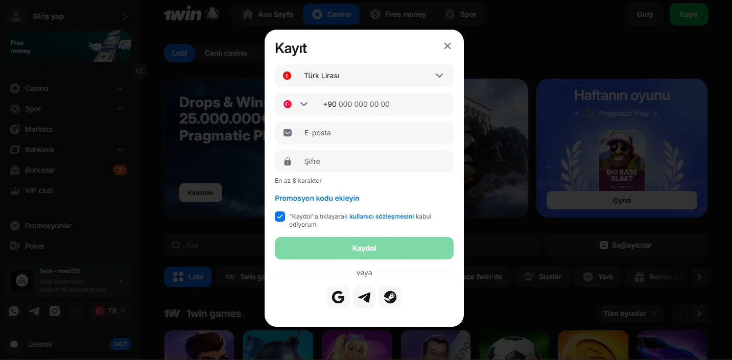 1Win Casino kayıt rehberi — nasıl hesap kurulur