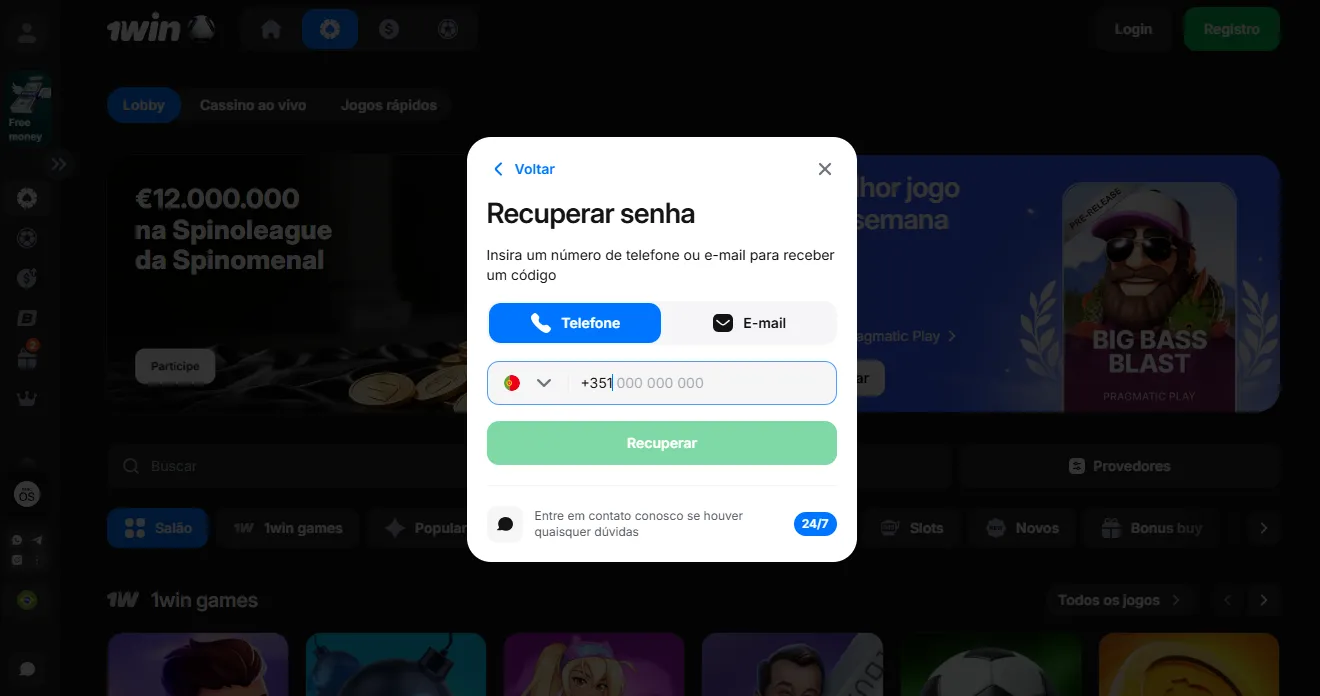 1Win login — recuperação de palavra-passe e segurança