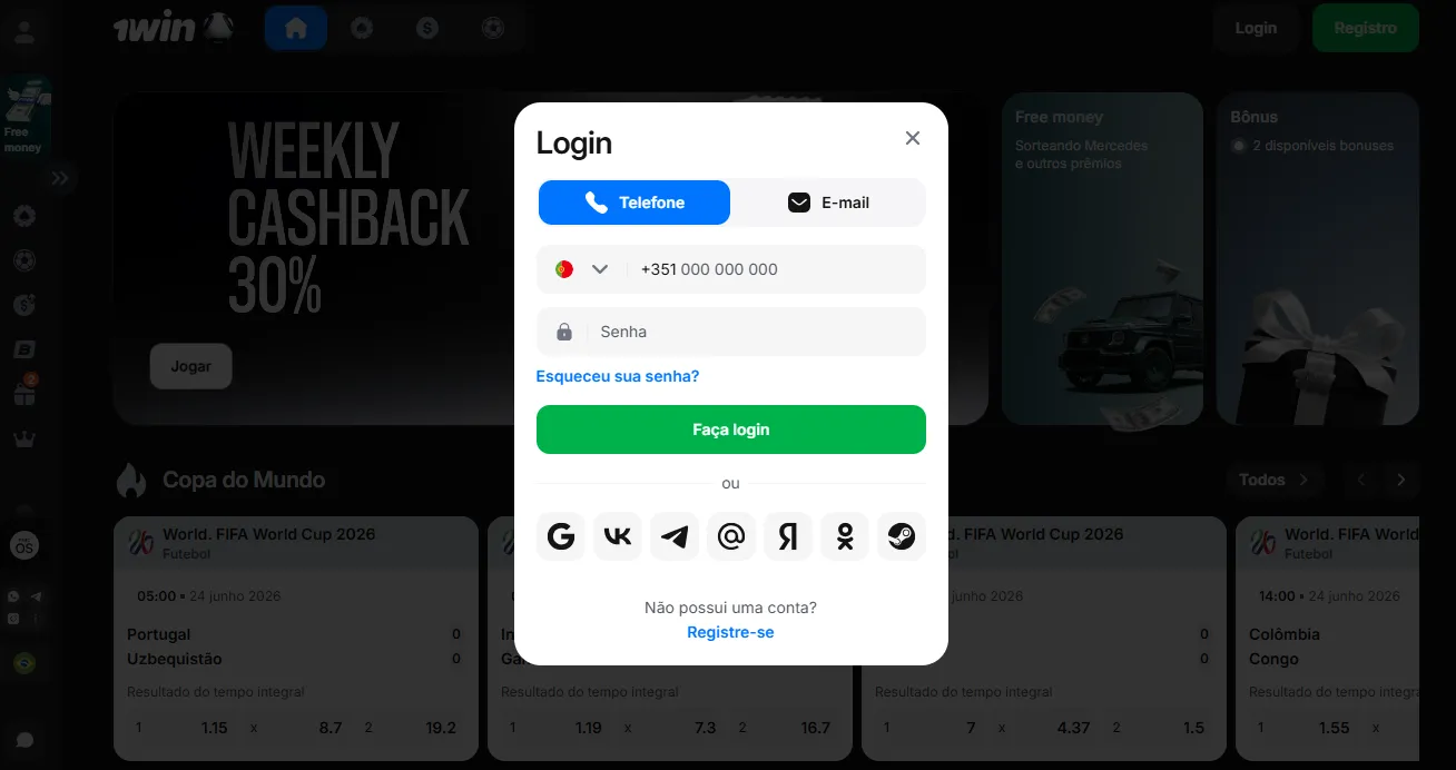 1Win login — como aceder à tua conta e começar