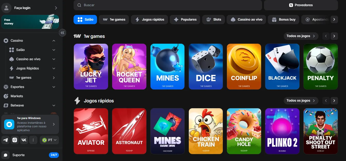 Visão geral da plataforma 1 Win: explorar o ambiente de jogo